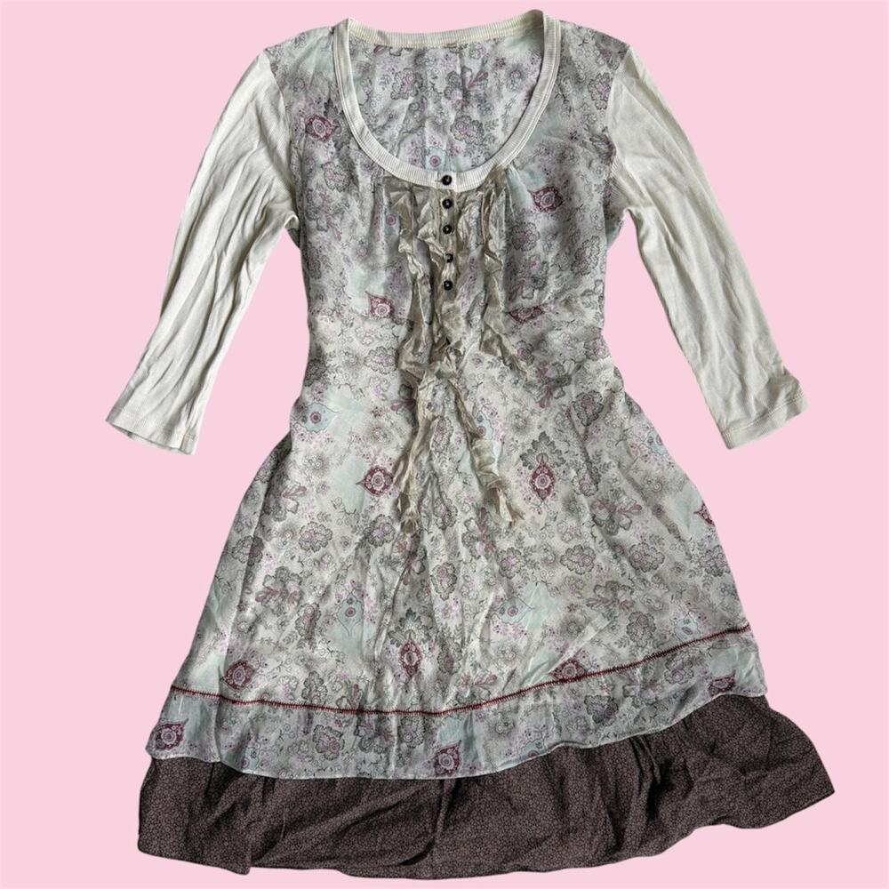 Vintage Cop Copine cream & white floral print cotton and silk dress